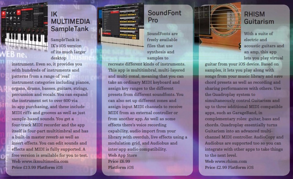 IK Multimedia SampleTank<br />SOundFont Pro<br />RHISM Guitarism